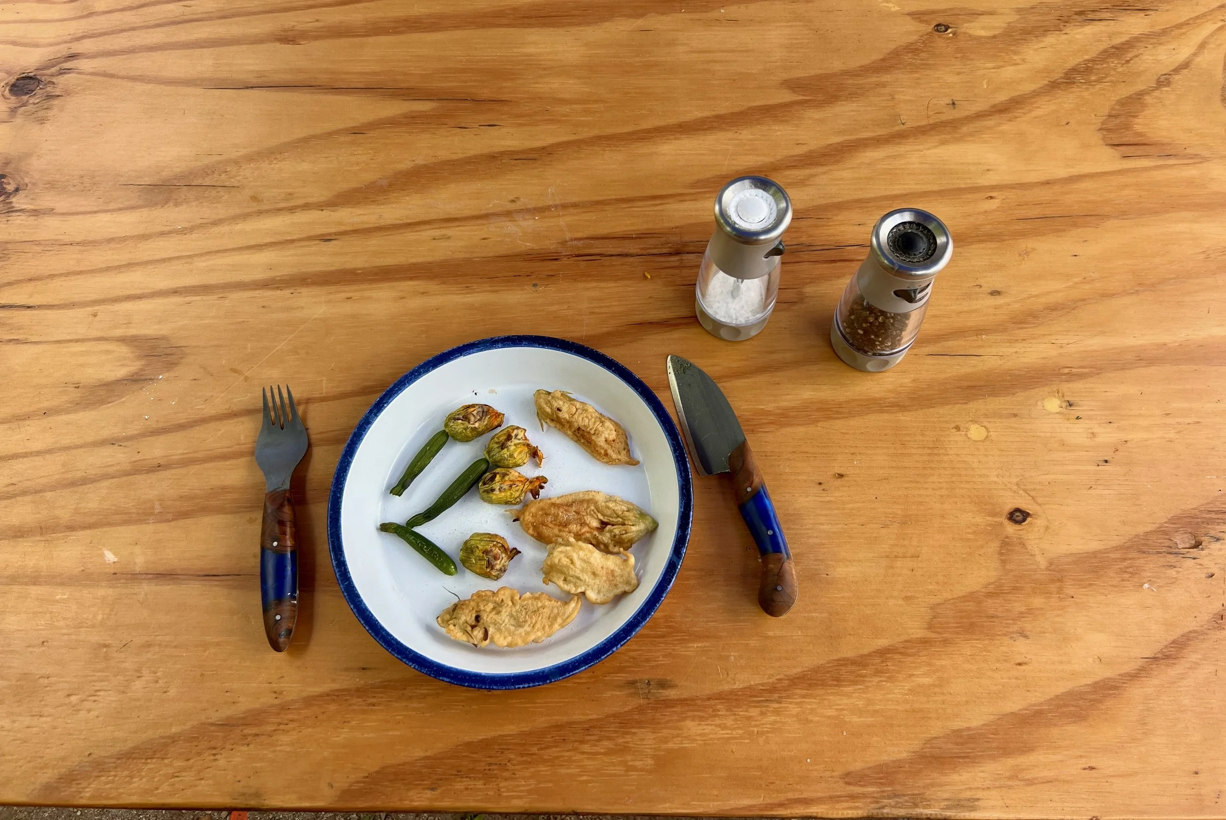 Zucchini Flowers                                        Stuffed and Battered