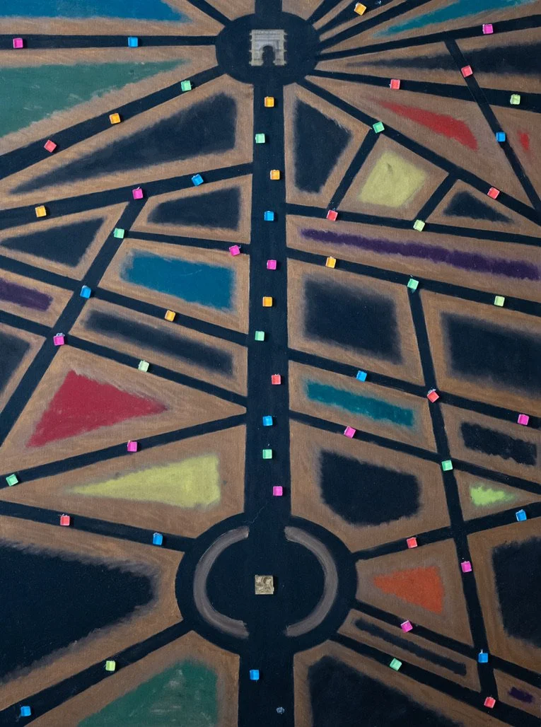 Champs Elysée, fête, huile et mosaique sur bois, 2024