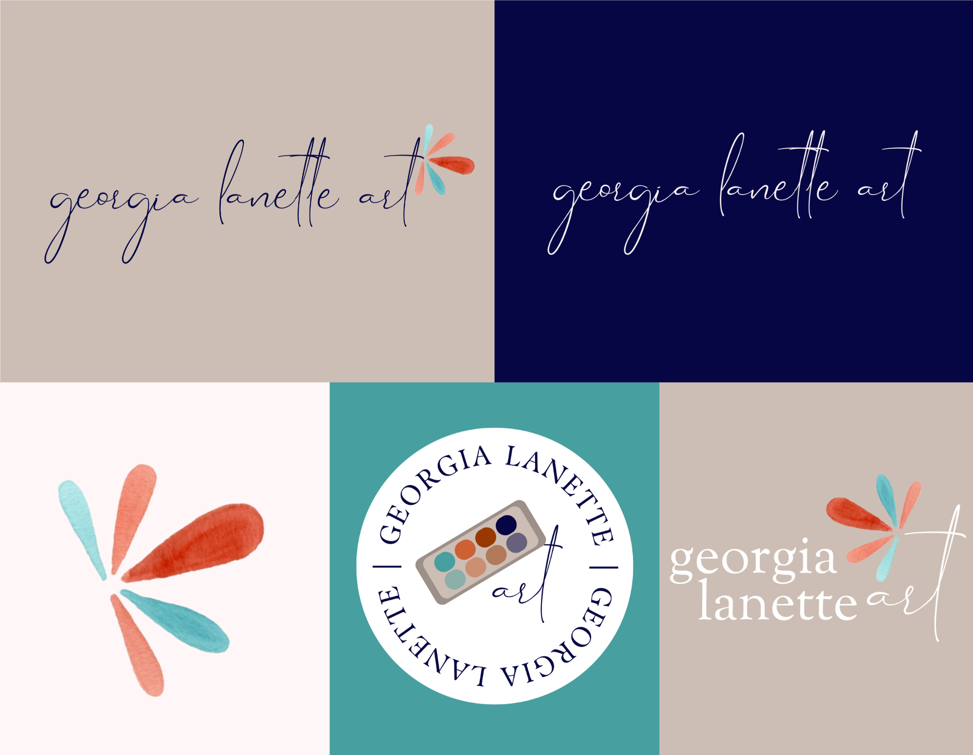 Branding for Georgia Lanette Art created by Poppy & Flare - including primary logo, secondary logo, submarks, and icons