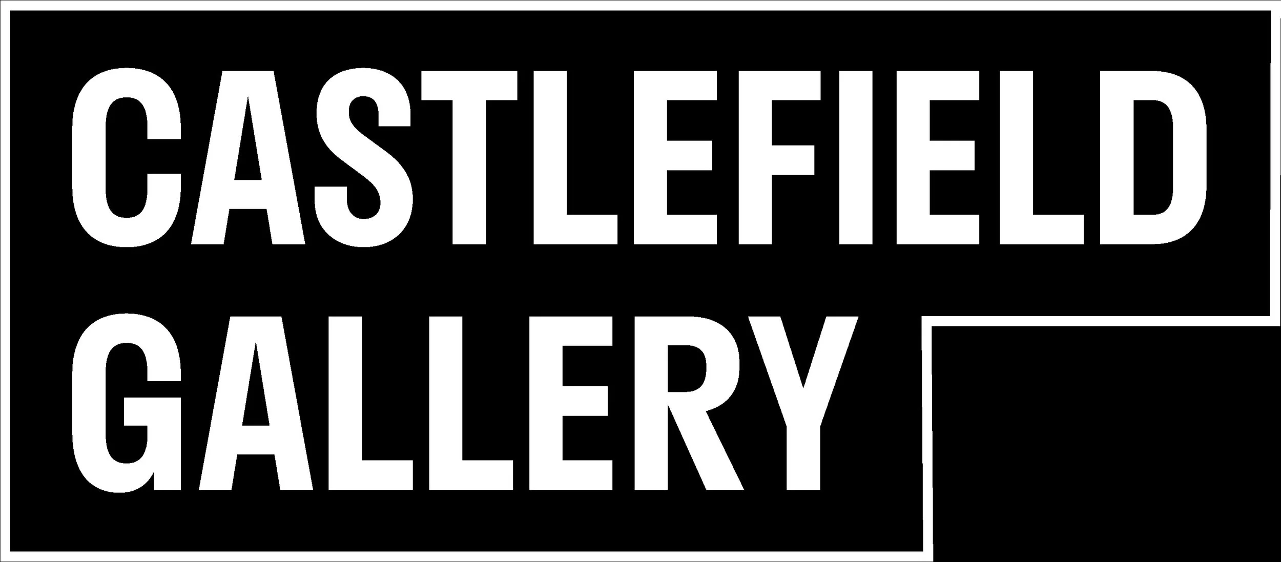 Black rectangular sign with white text reading 'Castlefield Gallery'