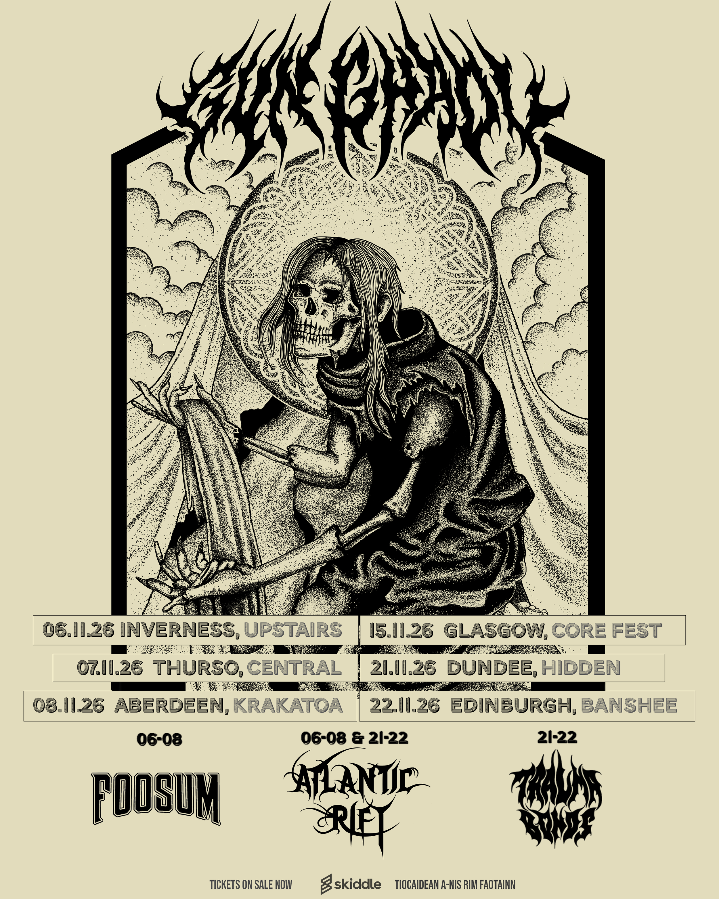 gun ghaol 2026 tour poster, gaelic metalcore band, skull figure ru cable