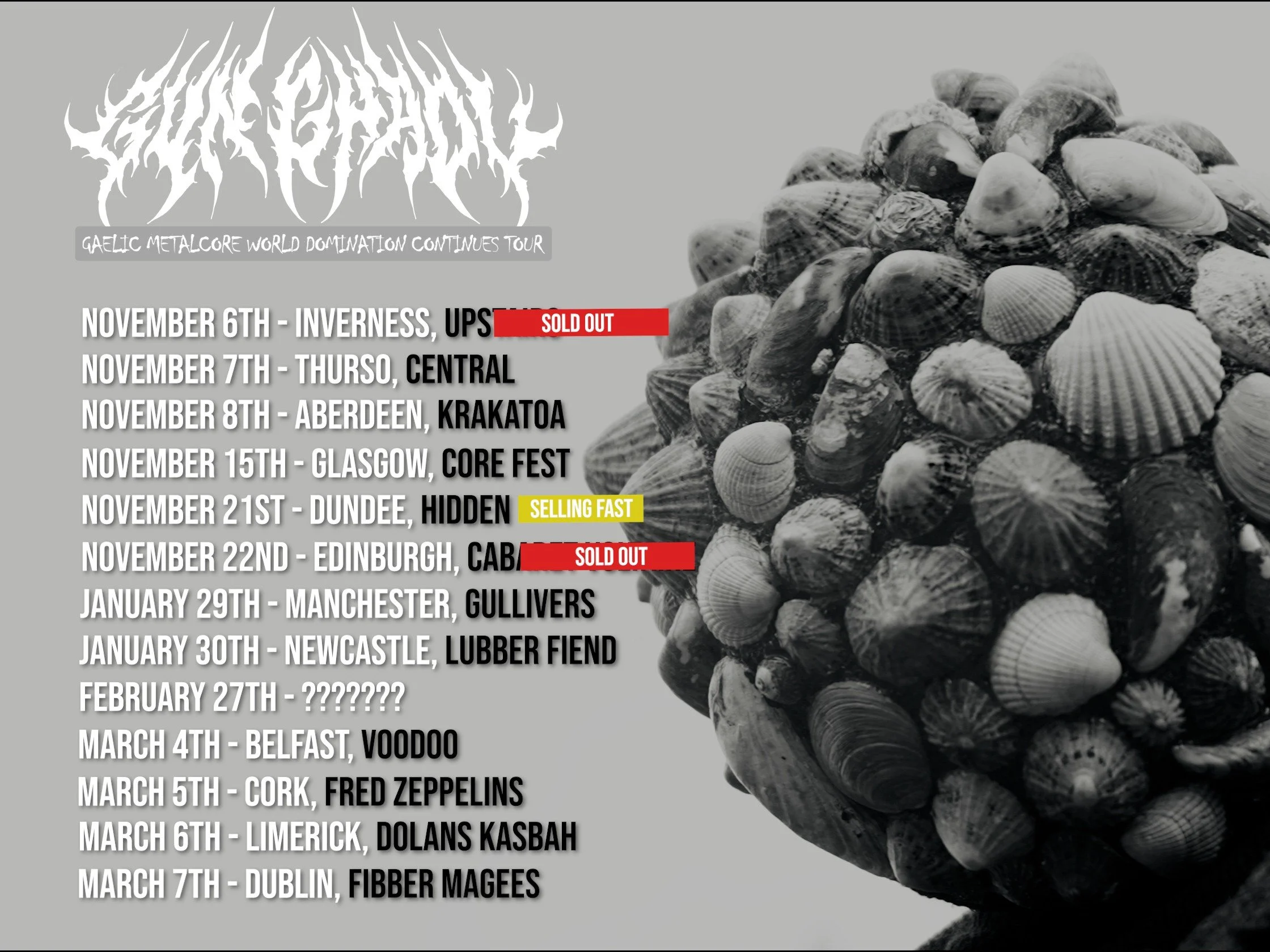 gun ghaol headline tour 2026, shell figure on poster with various dates across the uk and ireland
