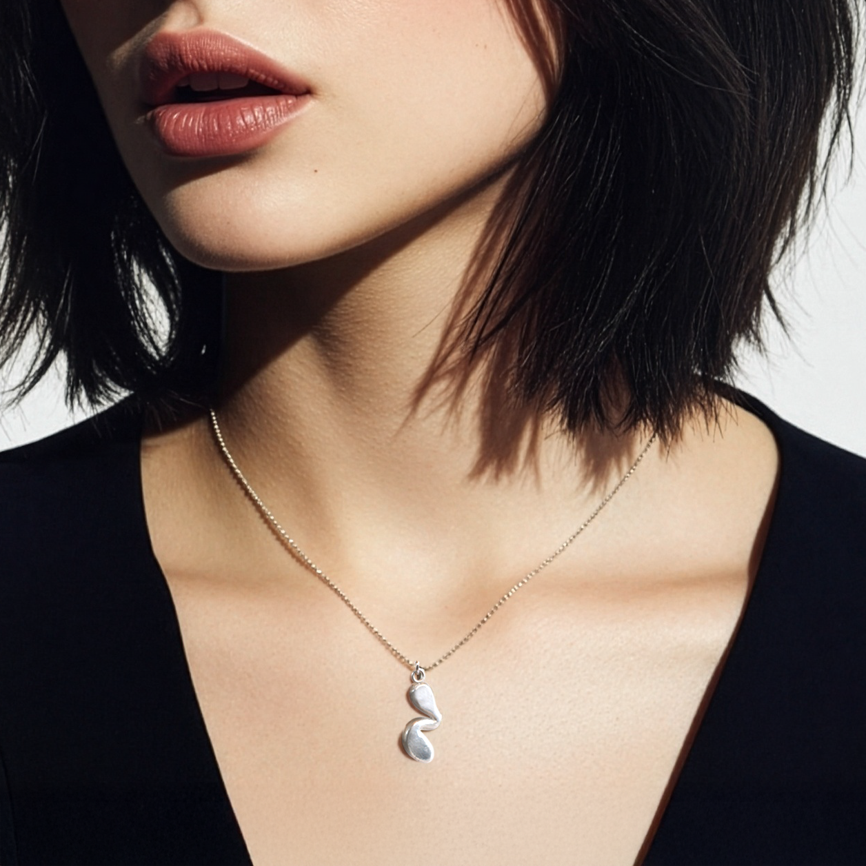 asian women wearing sliver necklace handmade