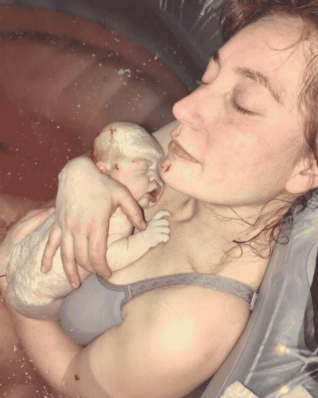 Mother and newborn following a waterbirth