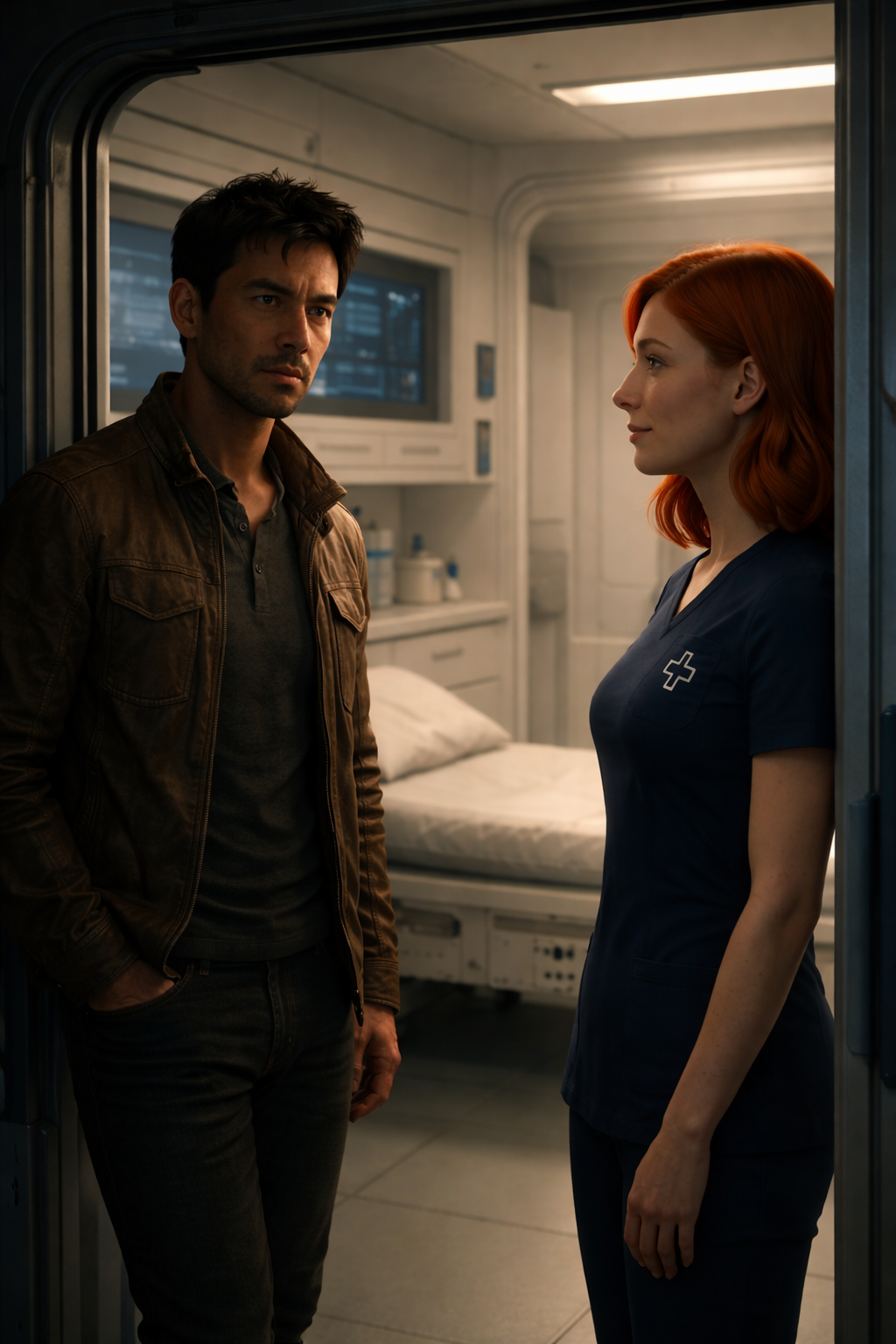 Elias and Eva in the Stellar hawk's med-bay