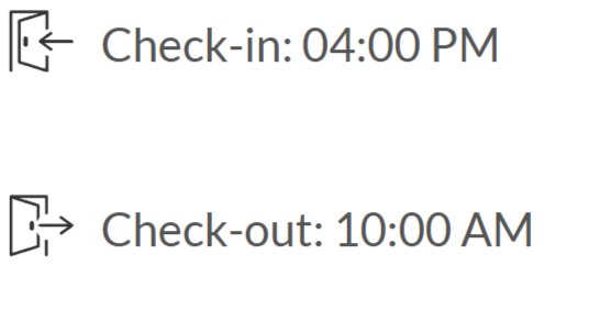 Sign showing check-in time at 4:00 PM and check-out time at 10:00 AM