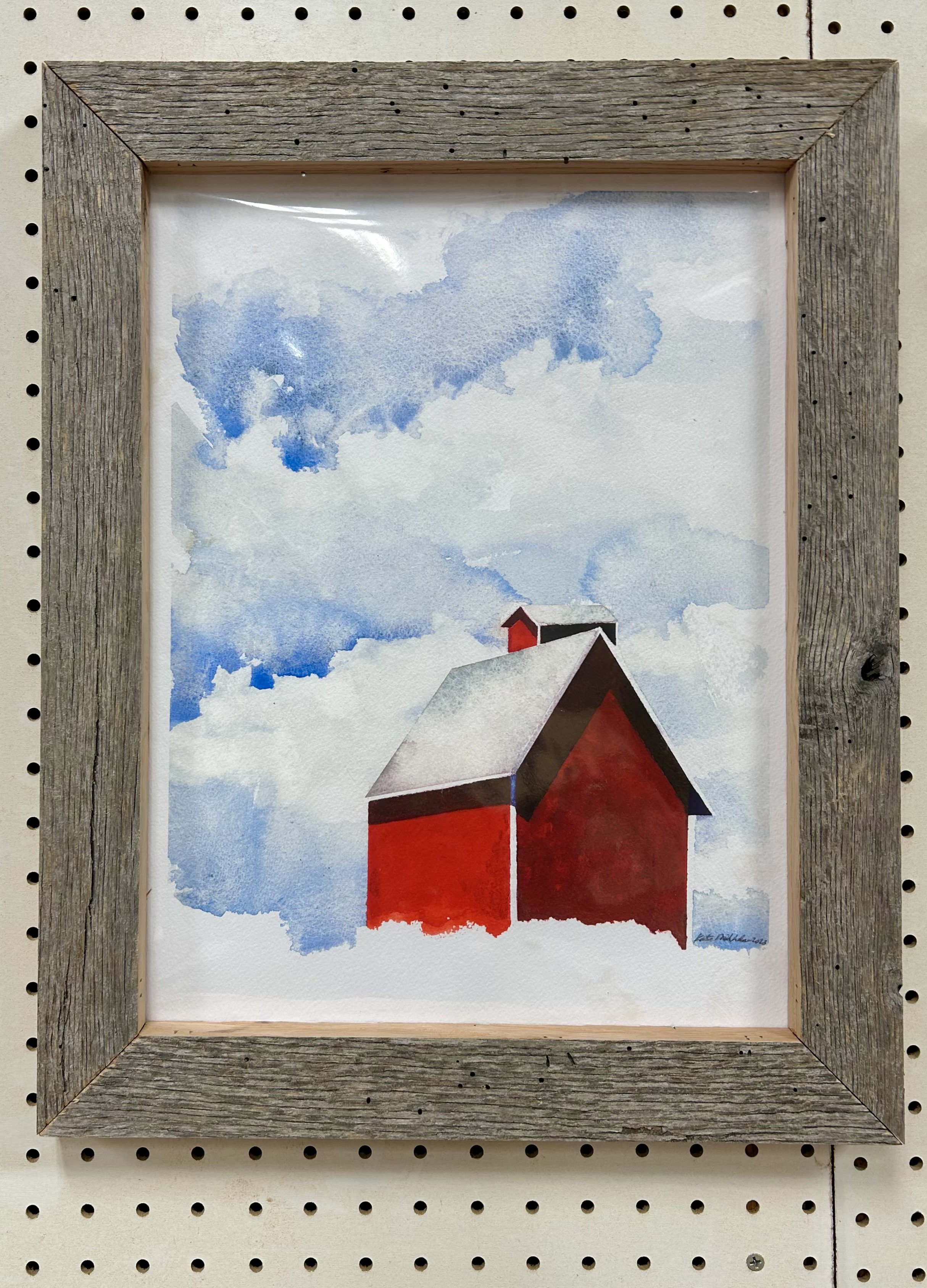 Bright Day Barn giclee print, hanging in an actual barn