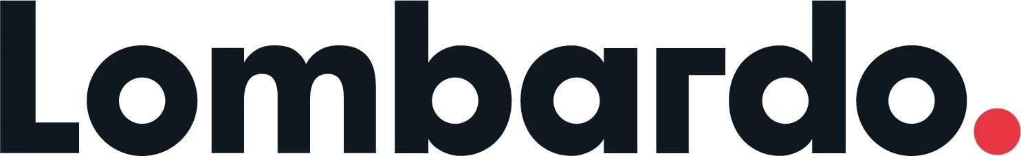 Das Logo des Unternehmens Lombardo in schwarzer Schrift mit rotem Punkt am Ende