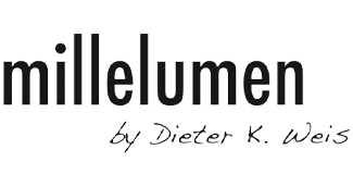 Logo mit dem Text 'millelumen by Dieter K. Weiß' in schwarzer Schrift auf transparentem Hintergrund