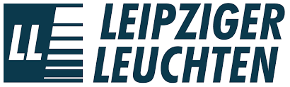 Logo mit Text 'Leipziger Leuchten' in Blau auf weißem Hintergrund.