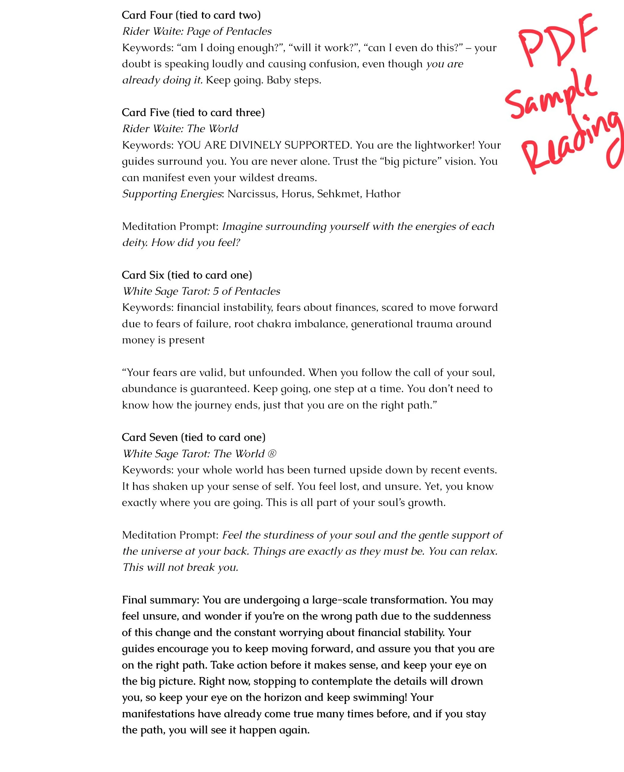 PDF Digital Tarot Reading Sample