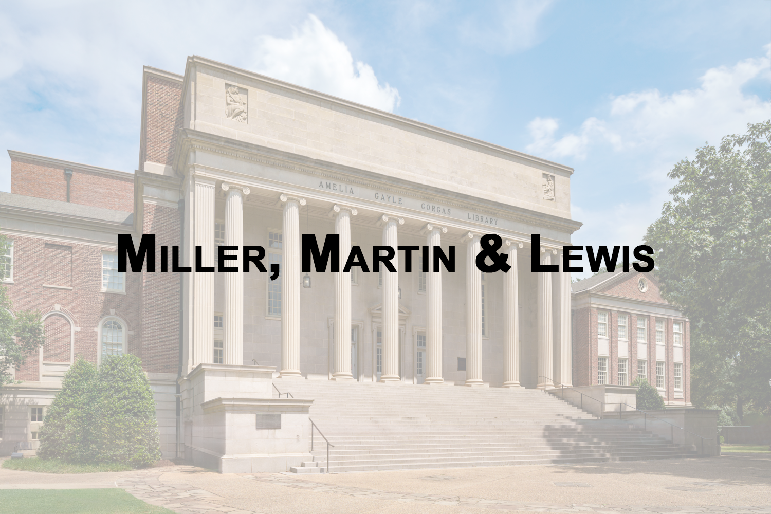 Amelia Gayle Gorgas Library with classical columns, steps, and trees in the foreground.