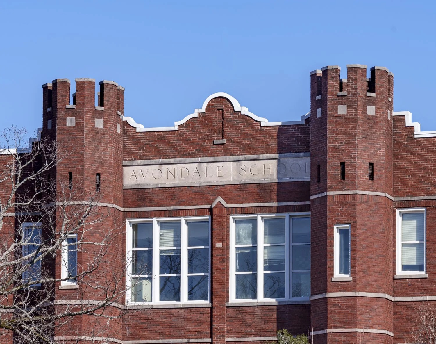 Avondale Elementary School, front facade detail