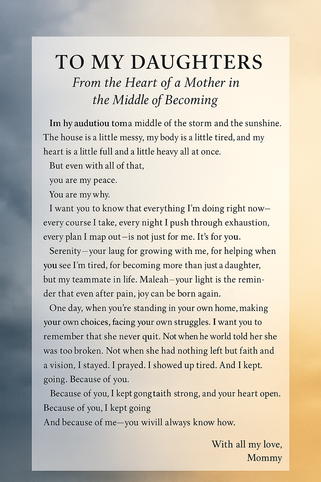 To My Daughters, From the Heart of a Mother in the Middle of Becoming