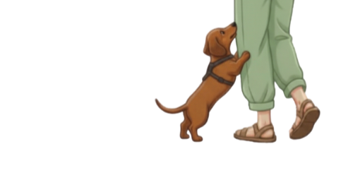 Un perro mordiendo la ropa de un niño que lleva sandalias y pantalones verdes.