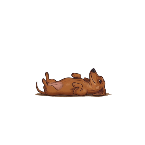 Perro de dibujos animados acostado sobre su espalda, con expresión relajada.