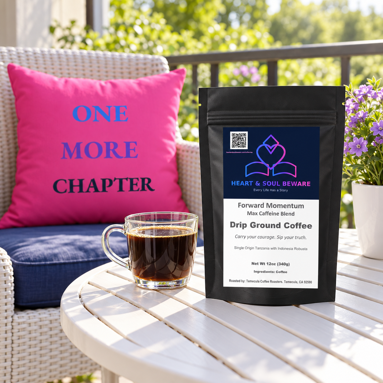 12 oz Balcony Coffee Pouch and Pink Pillow Context.png
