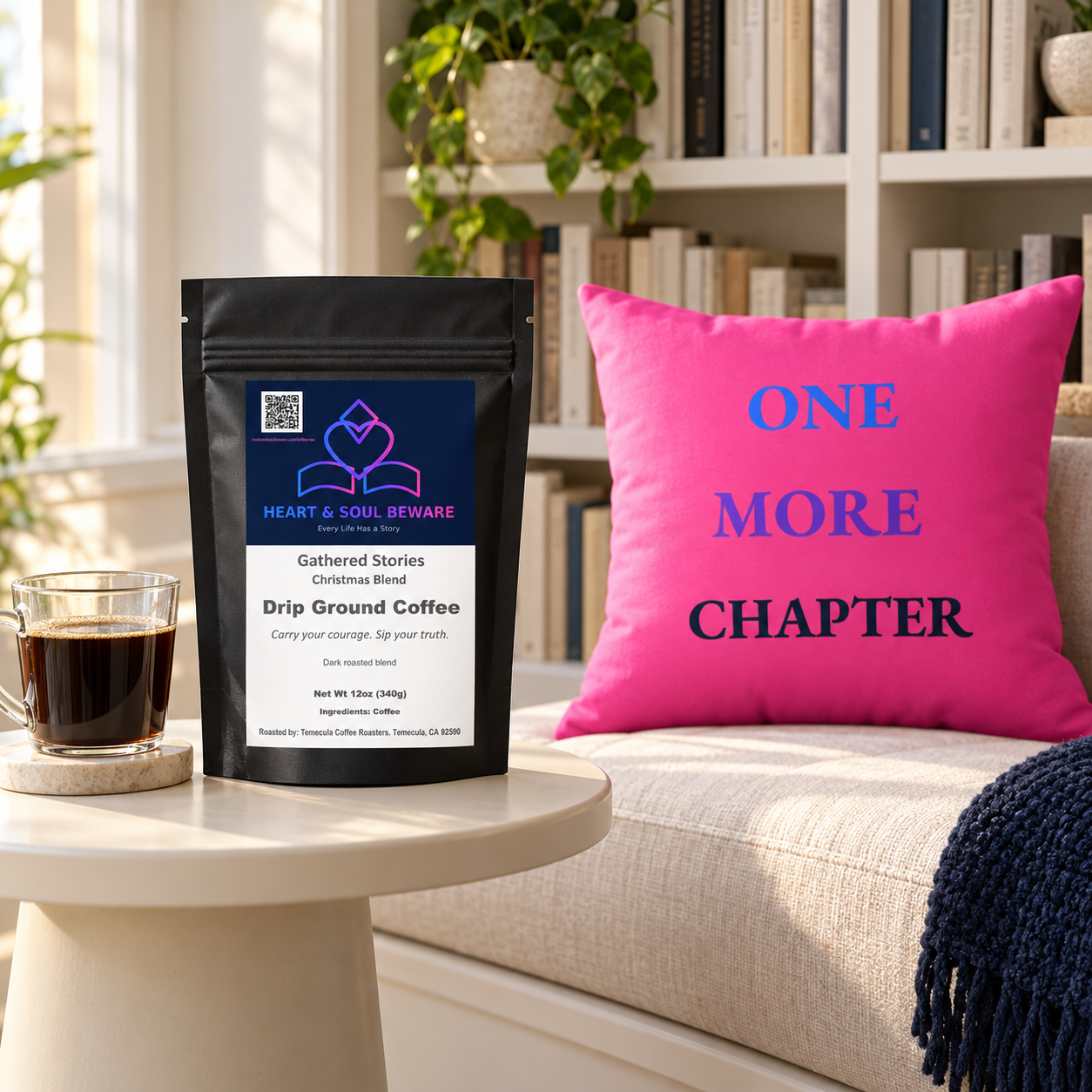 “One More Chapter” Pink Square Pillow | H&SB Reading Collection