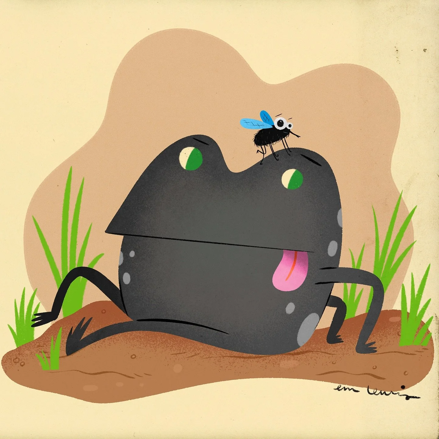 Things have been a little froggy lately. #camplandscomic #emlewisart #ilustraciondigital #illustrator #kidslit #kidslitillustration #kidslitpostcard #frog #froggos