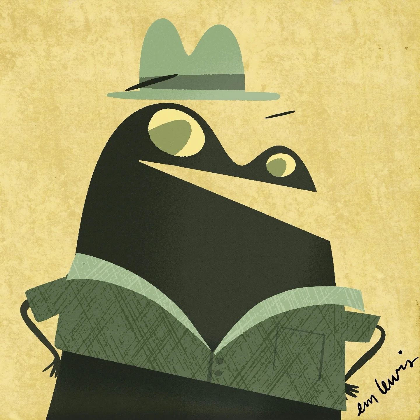 Have a saucy frog in a hat day. 😁 #toomanyfrogs #frog #illustration #kidsbookillustration #emlewis #emlewisart
