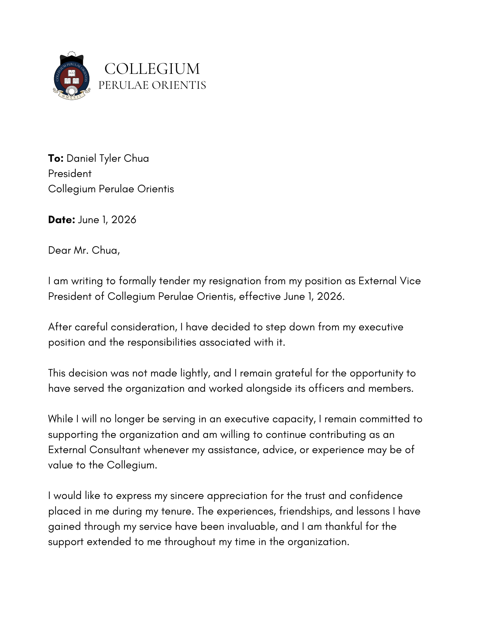 Zaldarriaga resigns as External Vice President