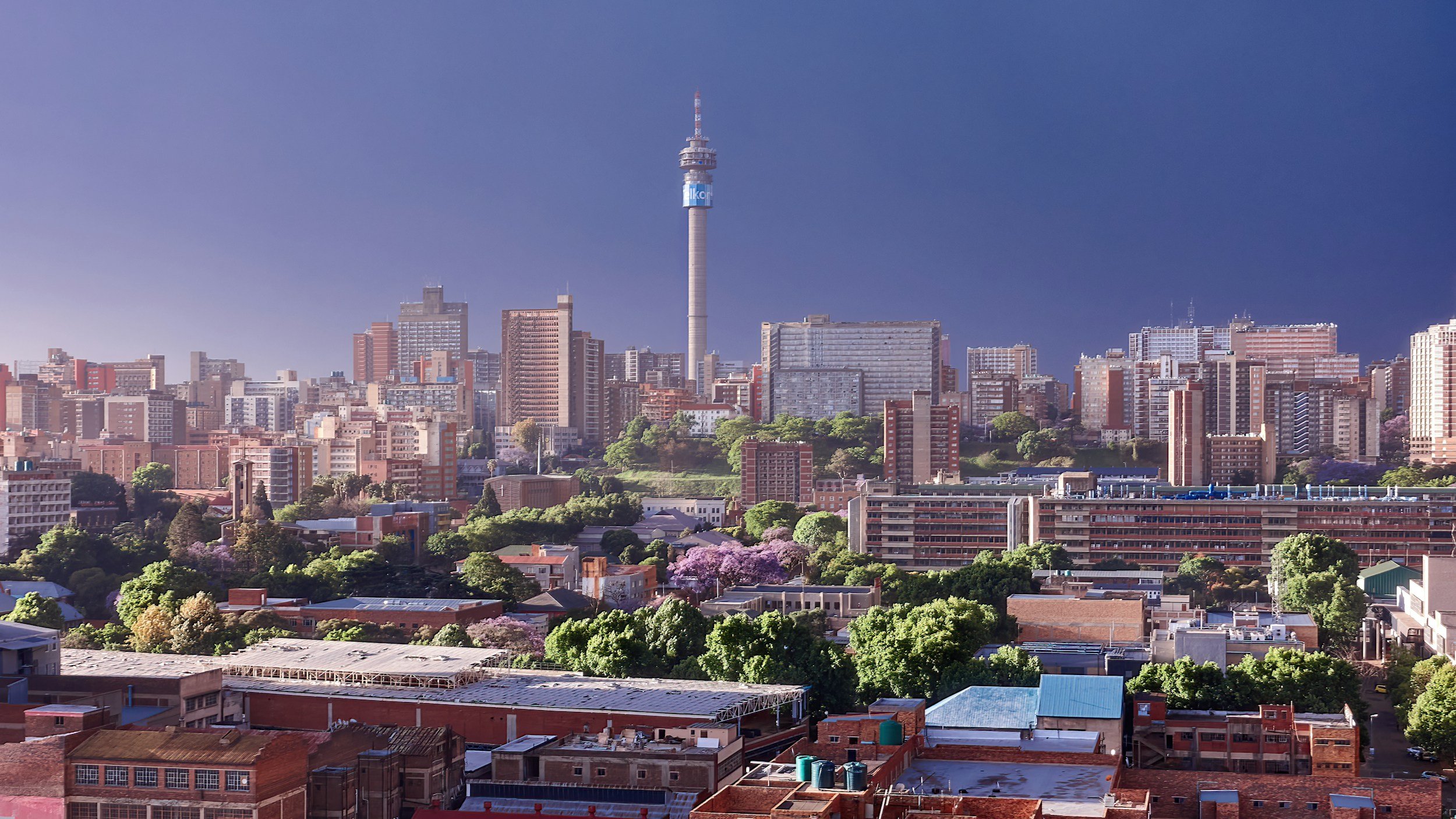 Skyline von Johannesburg mit dem Hillbrow Tower im Hintergrund