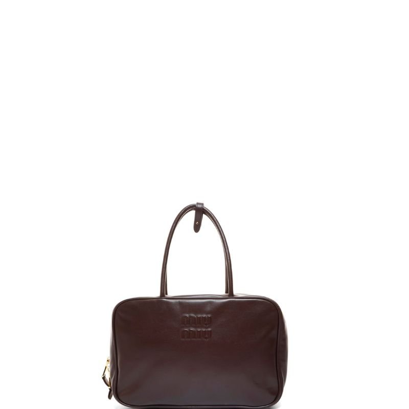 Bowling ball Handbag With Embossed Logo Dark Chocolate