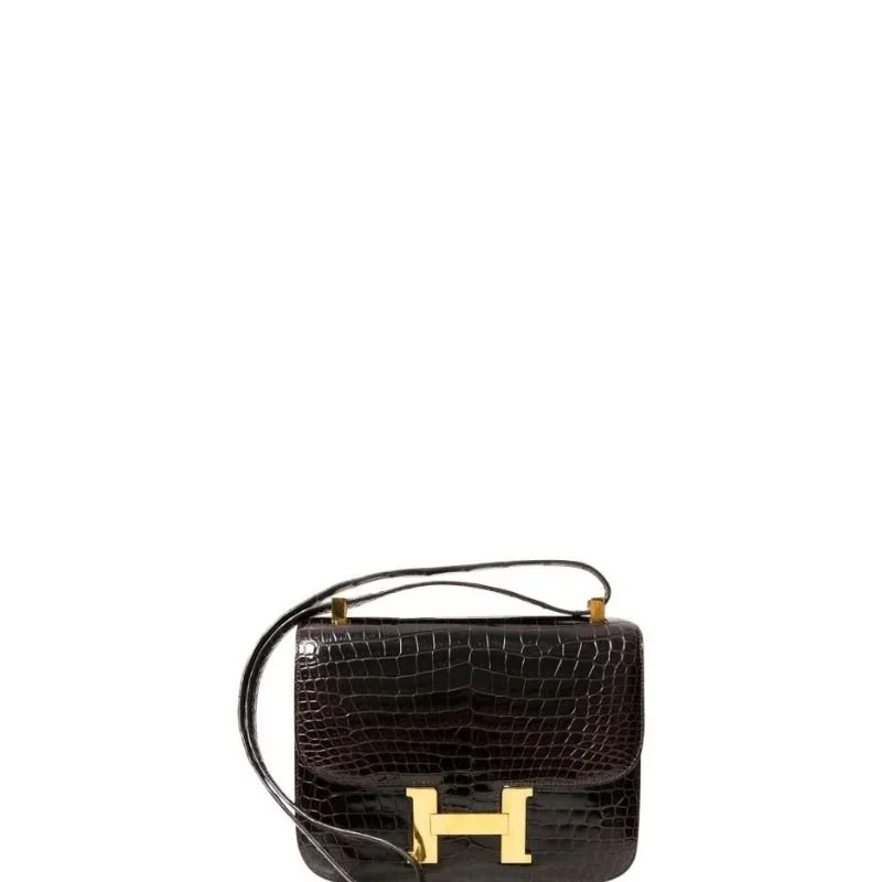 Constance Shoulder Bag Black Croc/Gold