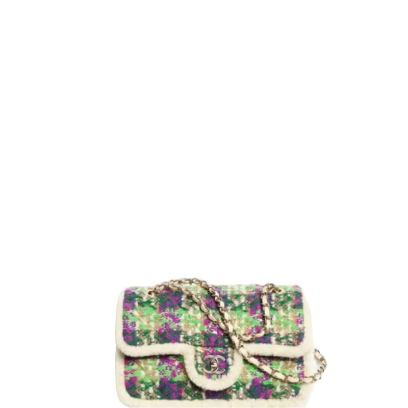 Tweed Flap Bag Purple/Green