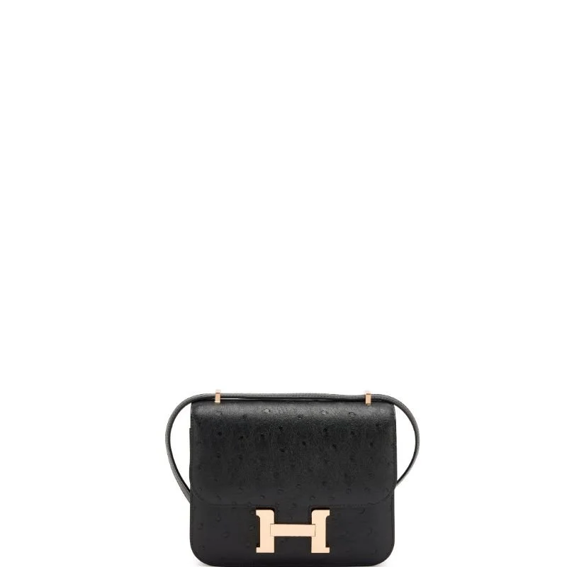 Ostrich Constance Shoulder Bag Black