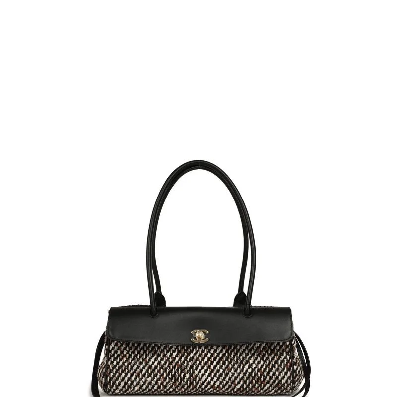26S Small Shopping Baguette Bag Black/Multi Tweed