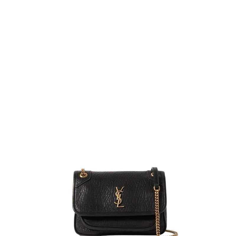 Niki Crinkled-leather Shoulder Bag Black