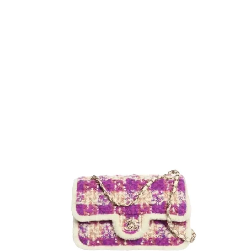 Tweed Flap Bag Pinkish Purple