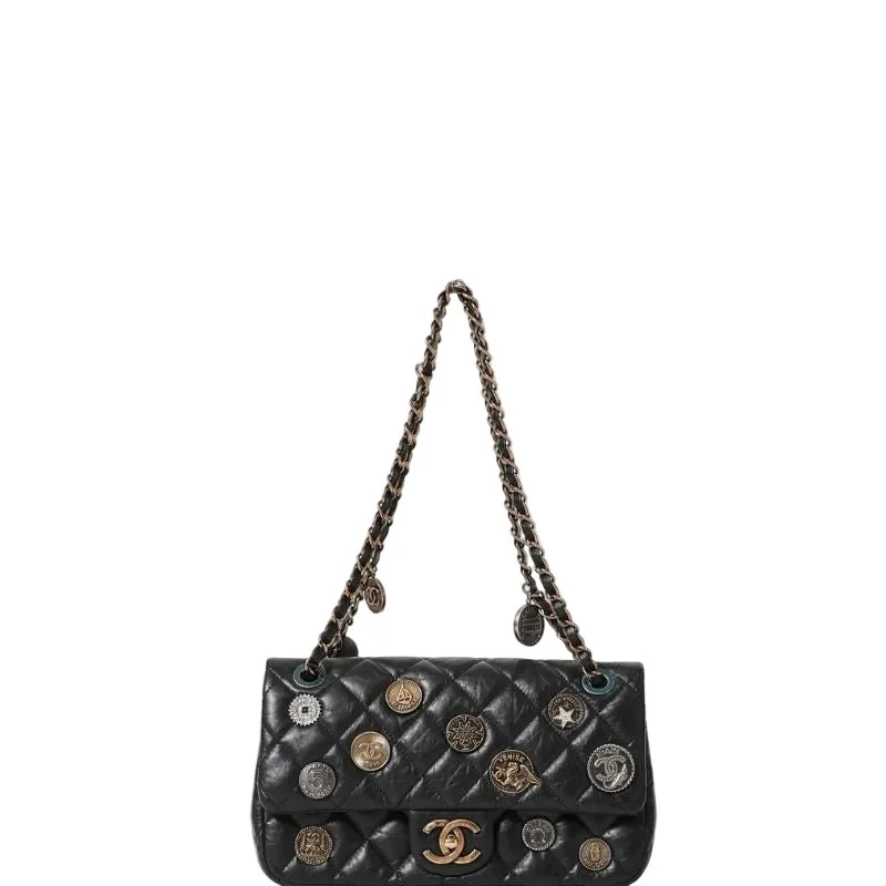 Collector Coin Medallion Flap Bag Black