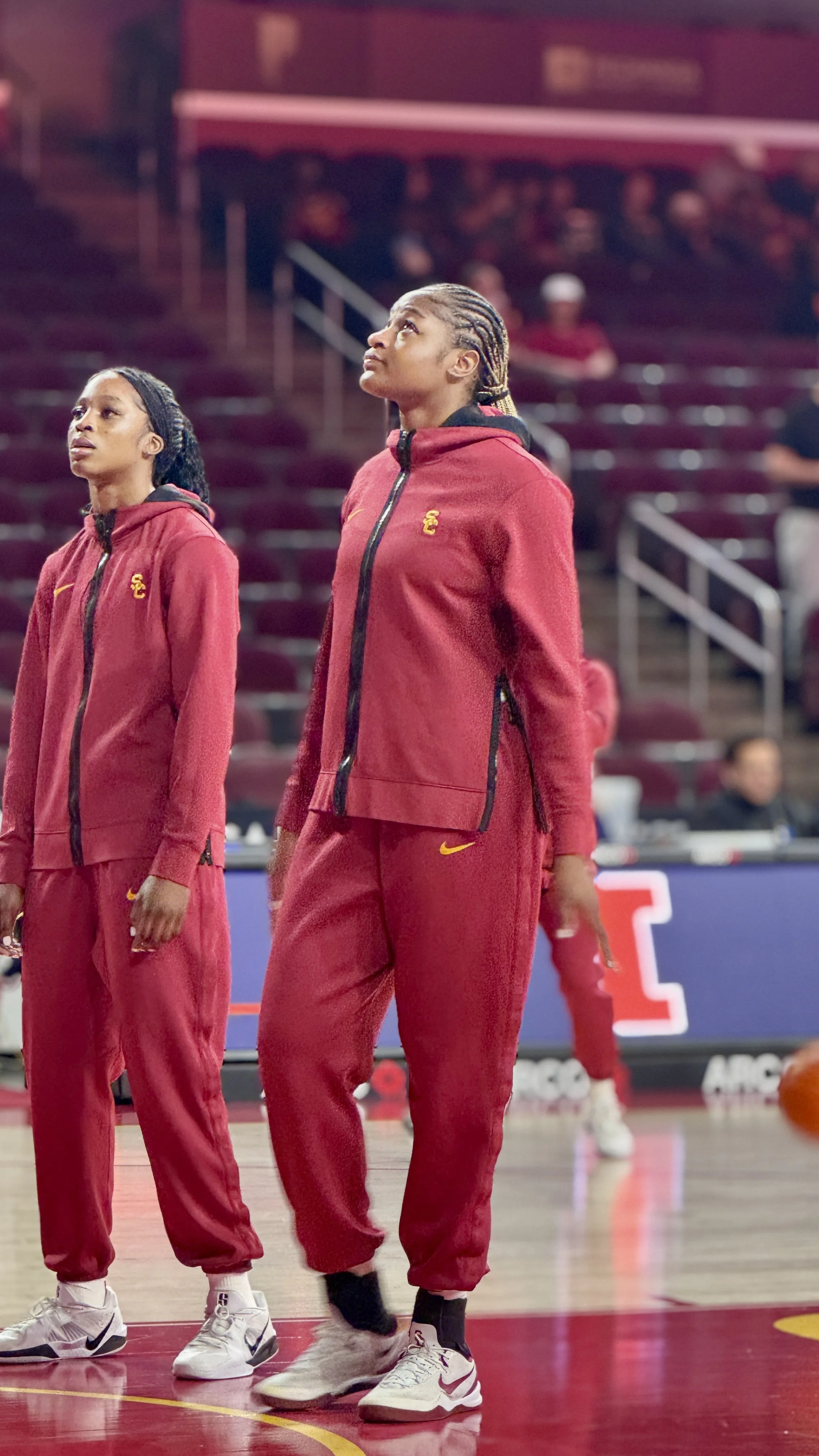 Clarice and Vivian warming up pre game