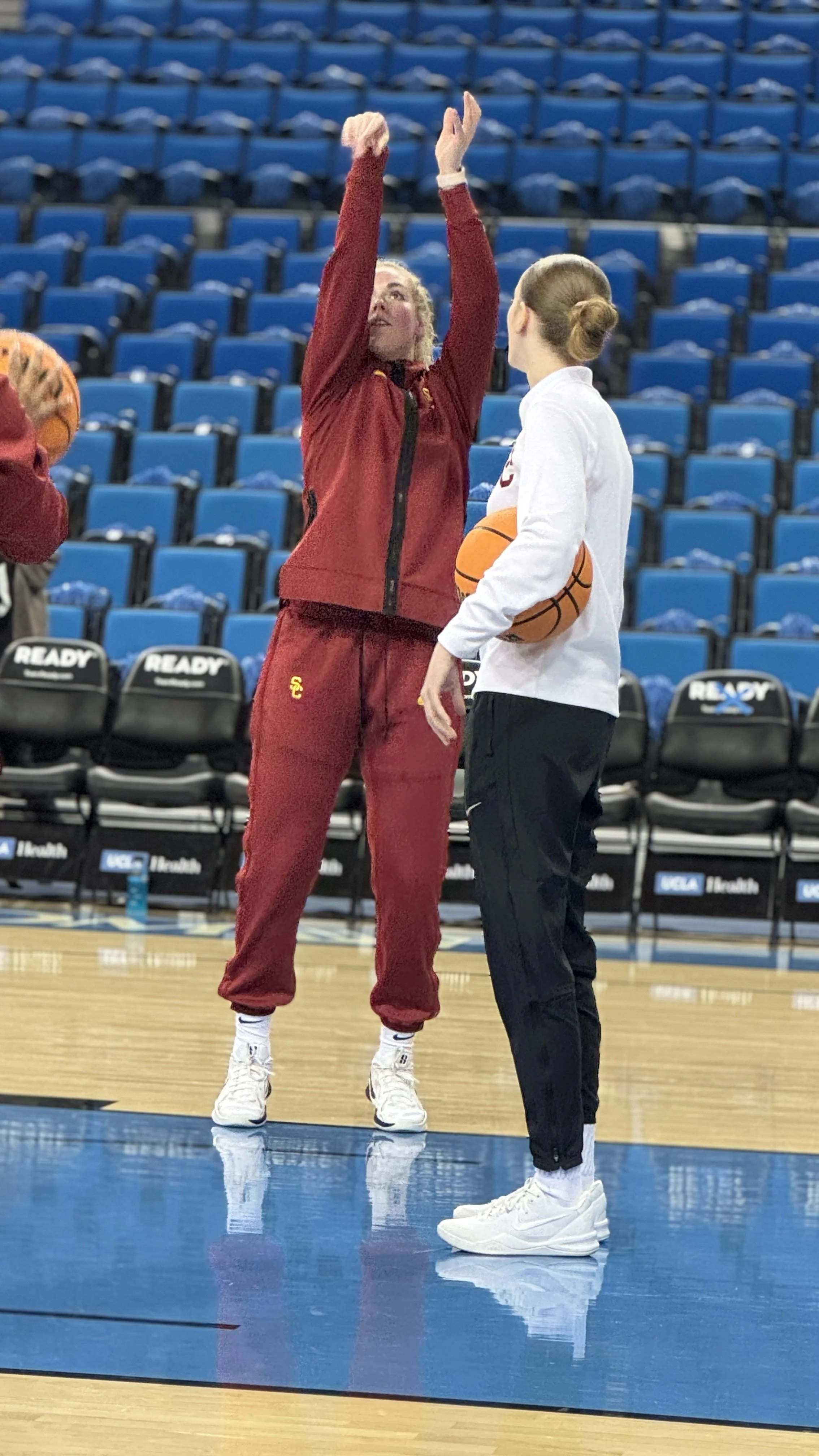 Juju taking a shot during warm ups