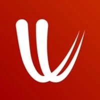 White stylized letter 'U' with three curved lines on a red background.