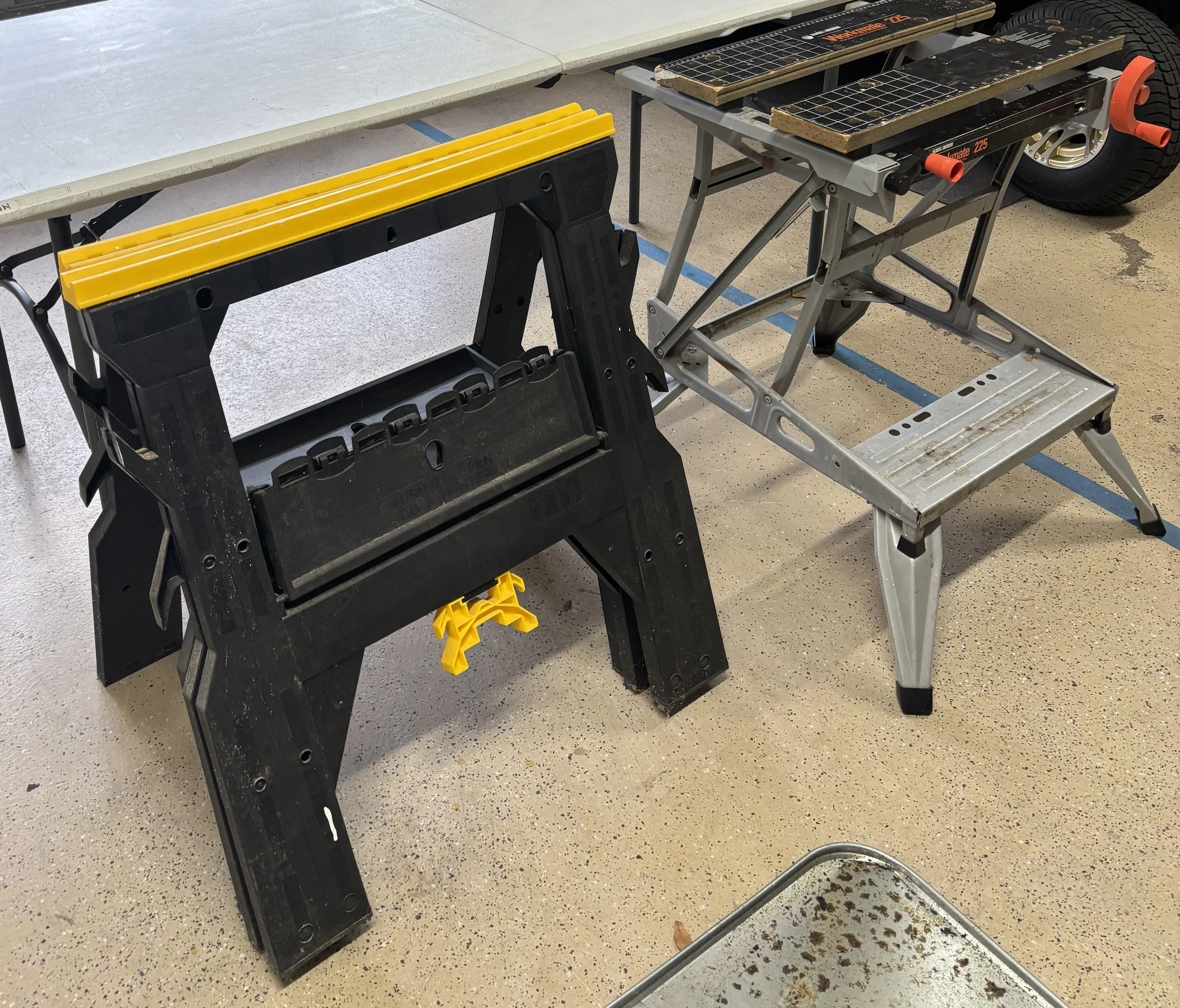  Table, workmate, sawhorse 
 Name: Jim Ryan
 Item Description: Folding table. 30x72”
 black & decker workmate 225 (folding)
 Folding saw horse set
 Asking Price: $50.00
 Price Negotiation: Make offer
 Phone: (813) 394-4871
  Call or text
 Email:  mot