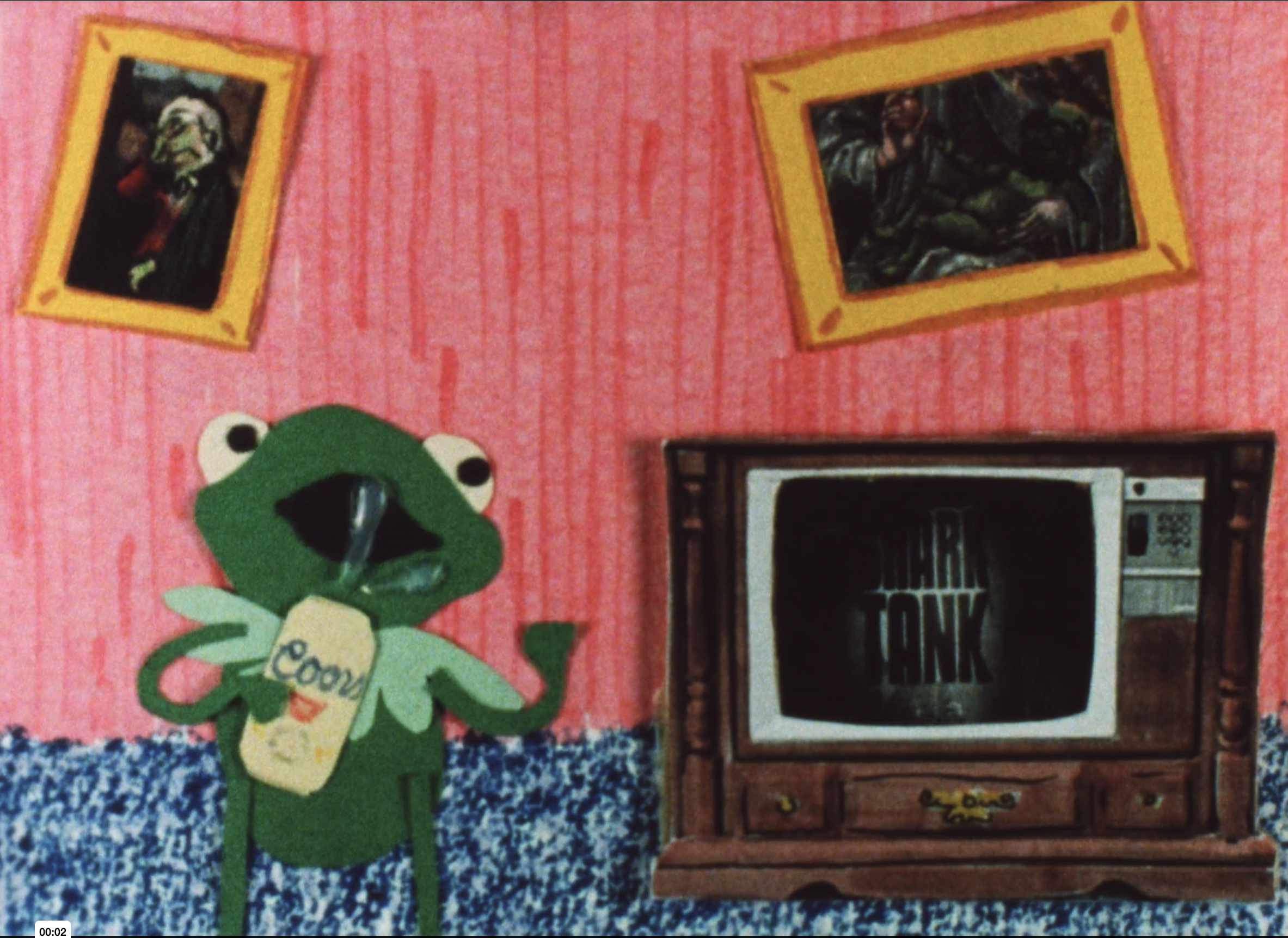 Still from "The Penny Prophecy", 00:25 mixed media/cutout animation shot on 16mm. Screened at MoMA in June 2026. 