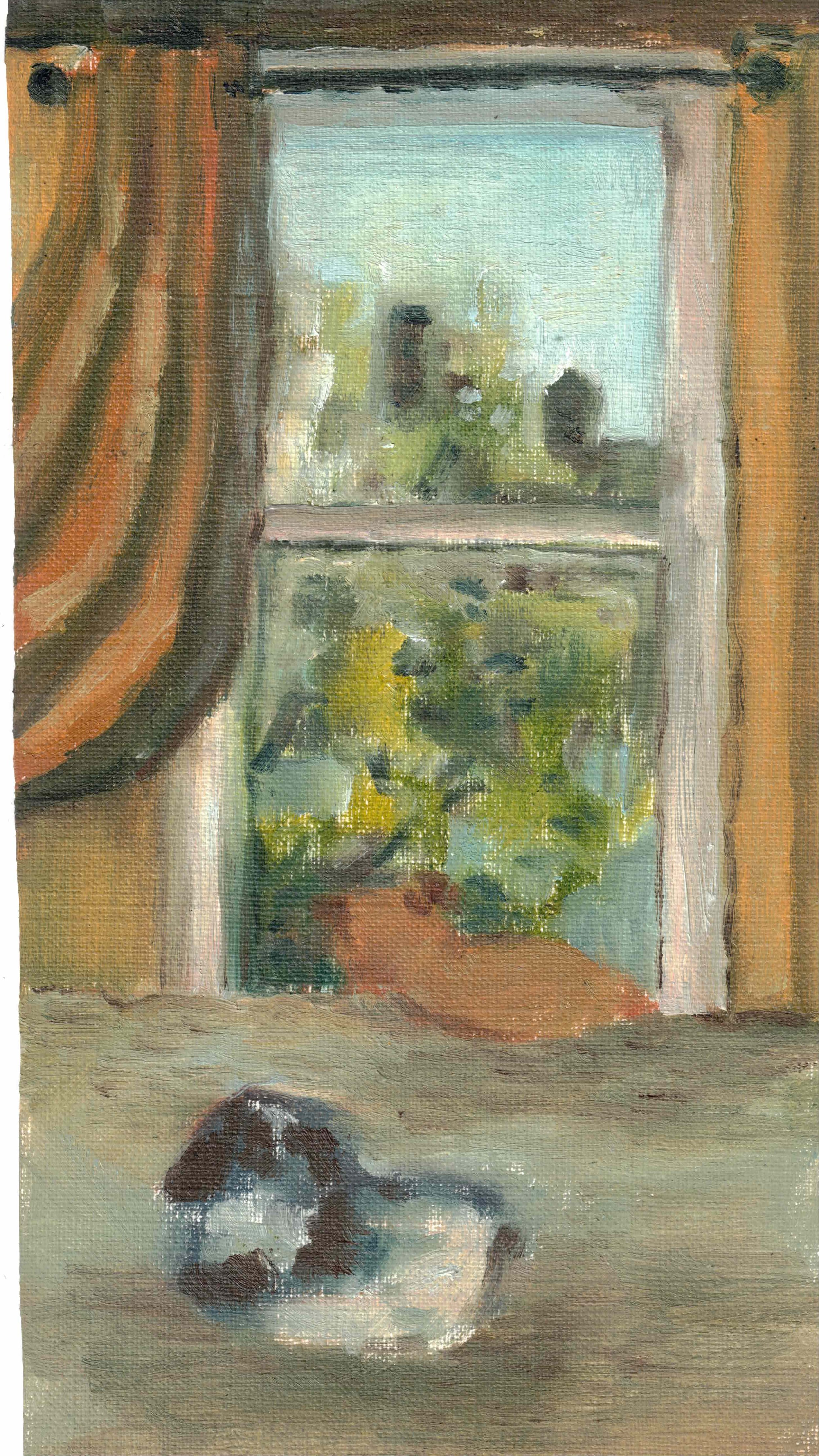 "Late Afternoon", 7" x 4" (ish). Oil on paper, 2024.