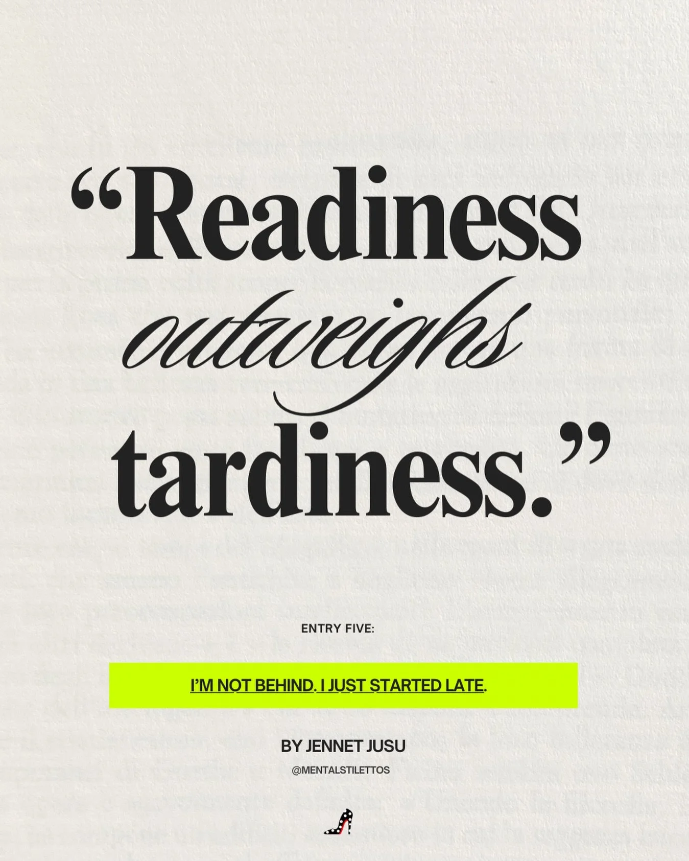 &bull; I spent a long time thinking timing was the problem. Turns out it was readiness 😌

Entry Five: I&rsquo;m not behind. I just started late is up at the link! 🧠💬

(There&rsquo;s also a subscribe button. Just saying.)