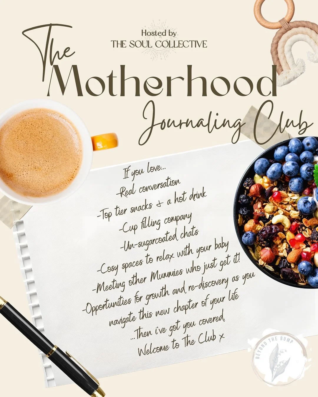 The Motherhood Journaling Club 👶

Our next course begins Tuesday 11th November 🫶🏼 

Tired of baby groups that only focus on baby groups and leave you feeling frazzled? Me too! That&rsquo;s why I created the Mum and Baby group that I would have lov