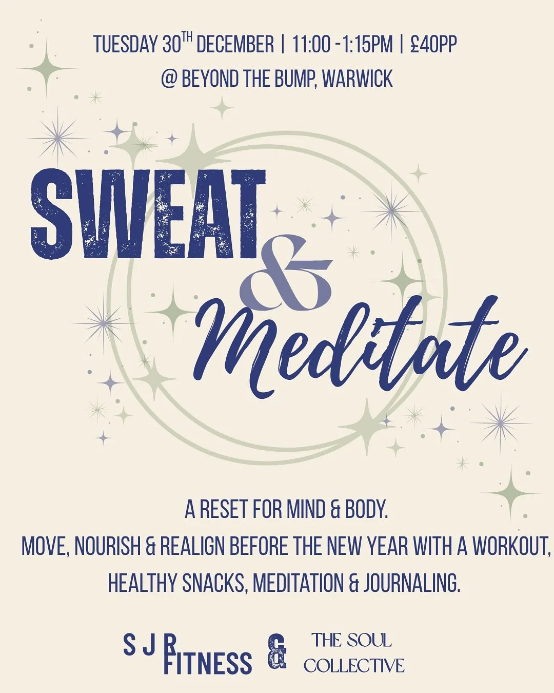 Sweat &amp; Meditate. The perfect antidote to the Crimbo Limbo ✨ 

Sophie @sjrfitness__ and I have teamed up to bring you Sweat &amp; Meditate, a reset from your mind and body in the fog of the days following Christmas. Take the opportunity to move y