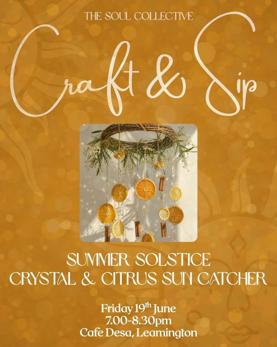 SUMMER SOLSTICE CRAFT &amp; SIP ☕️ Crystal &amp; Citrus Sun Catcher Workshop ✨🌞✨

I am back @desa_cafe for another magical Craft &amp; Sip ✨ This time we are going to be sinking into those dreamy Summer Solstice energies, learning all about the Sols