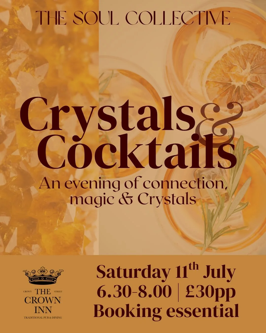CRYSTALS &amp; COCKTAILS 🍹🔮 with @thecrowninnharbury 

Cocktails, crystals&hellip;and a little bit of magic✨

With a crystal themed cocktail of your choice in hand, you will be invited to immerse yourself into the world of crystals. Learn how to ca