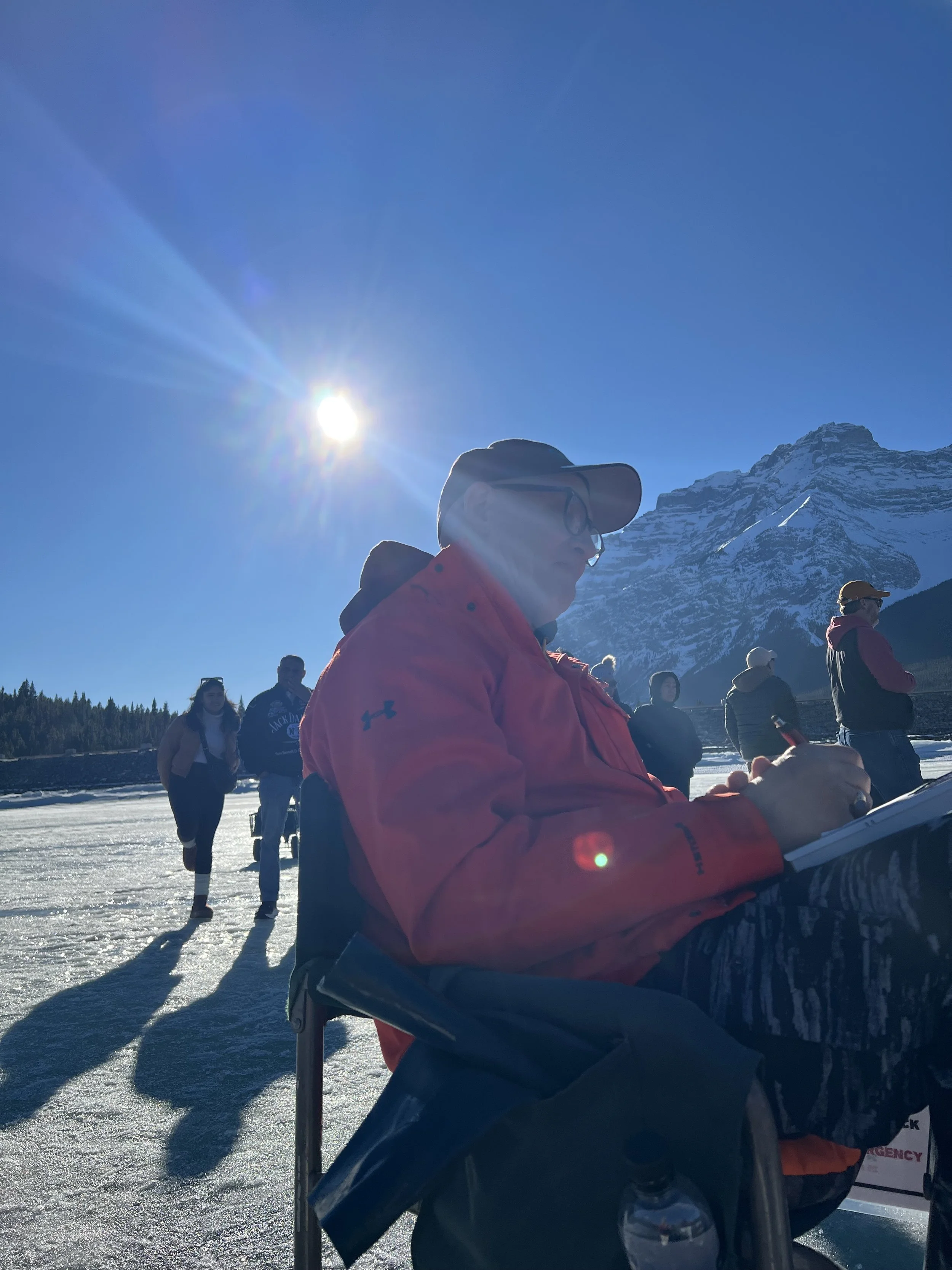 Blaine managing the ice hole