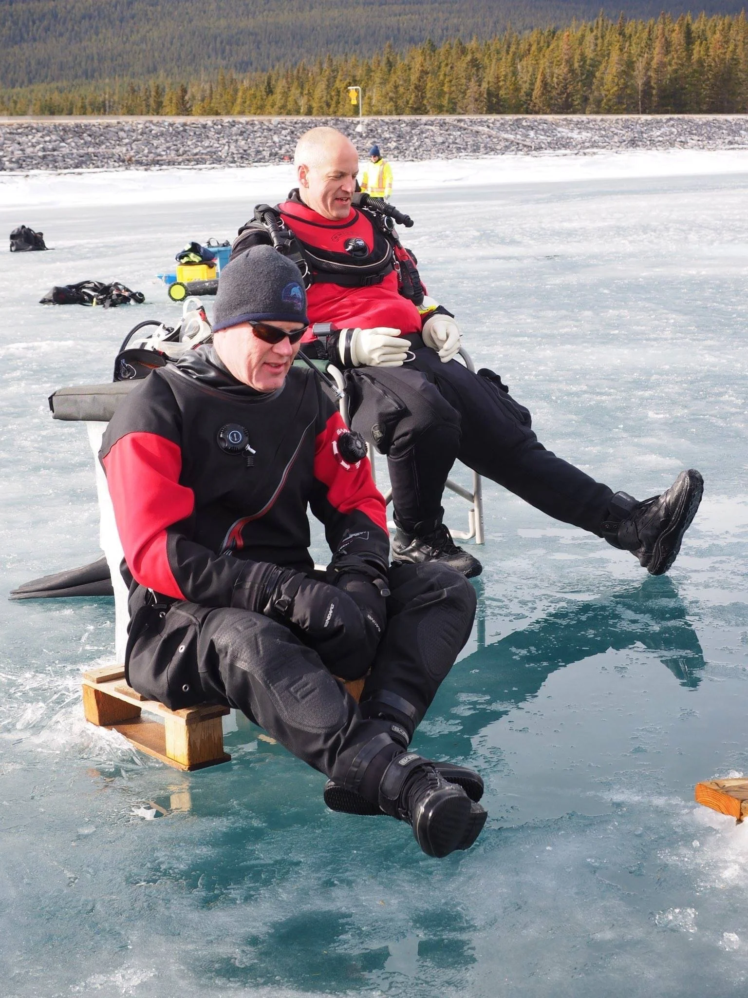 Alan and Alan relaxing for a moment on the ice