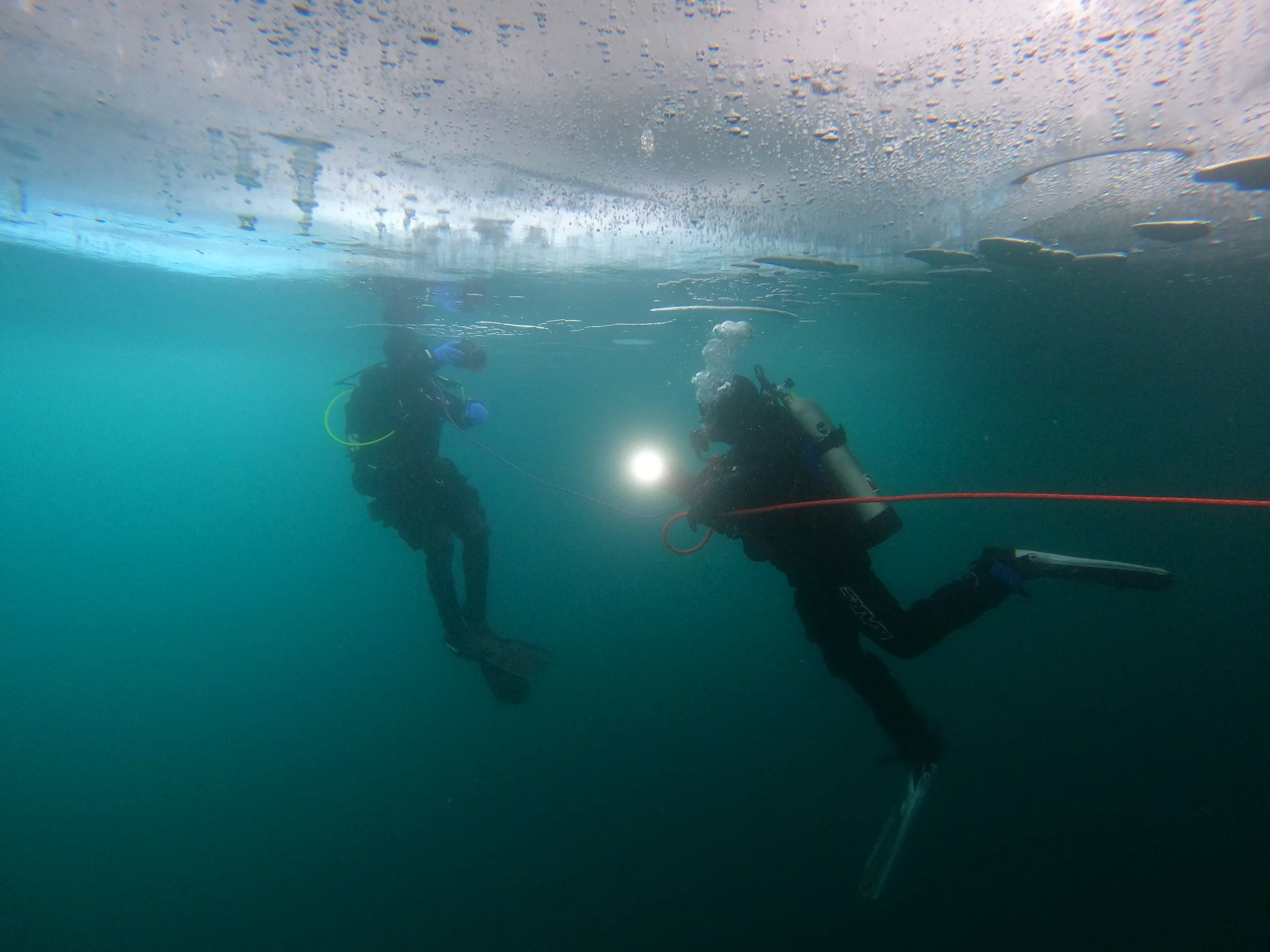 bubbles under the surface of the ice