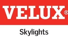 Velux skylights logo on a white background with a red header.