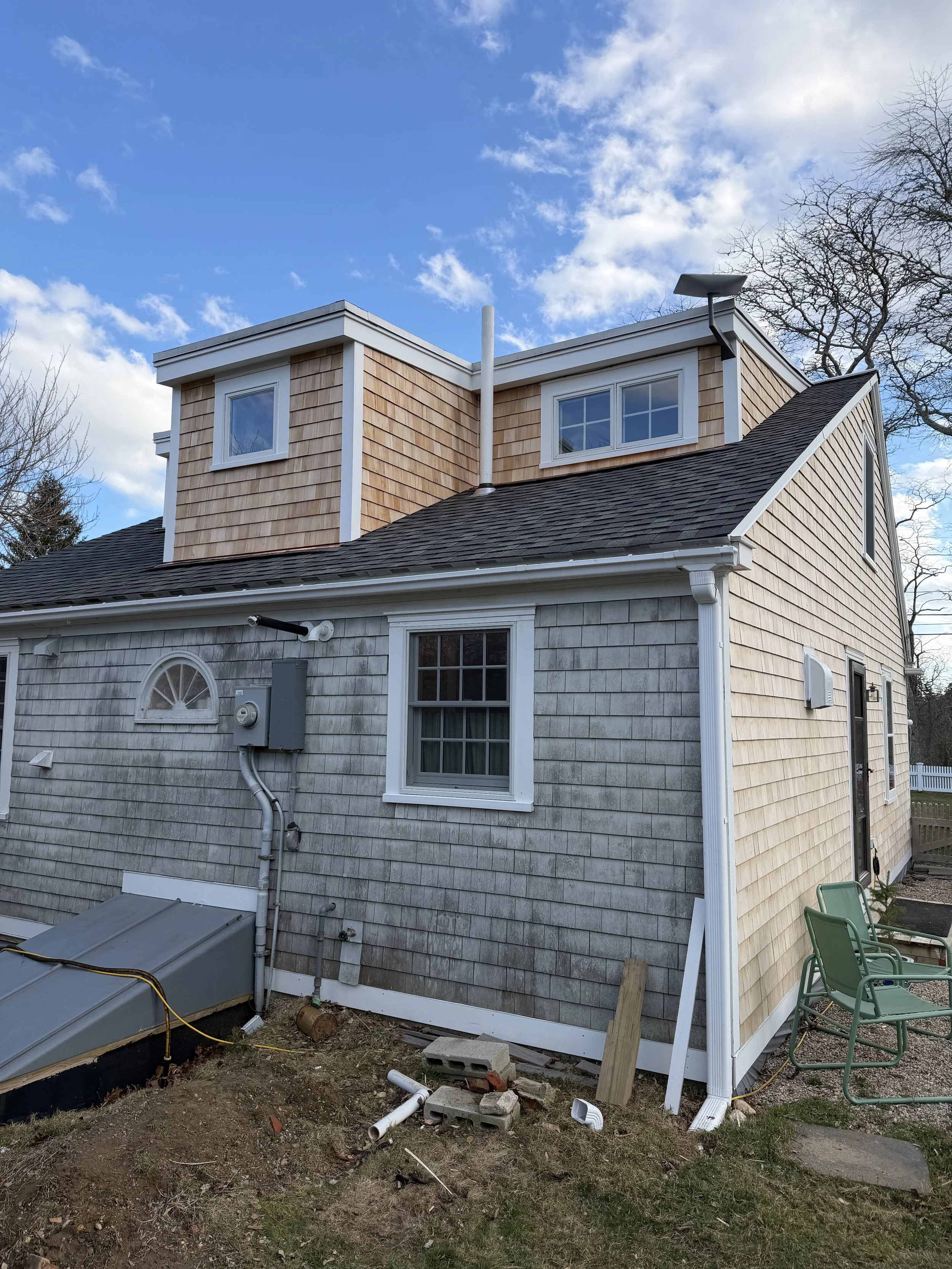 Partial roofing using CertainTeed Shingles and siding job in Falmouth, MA